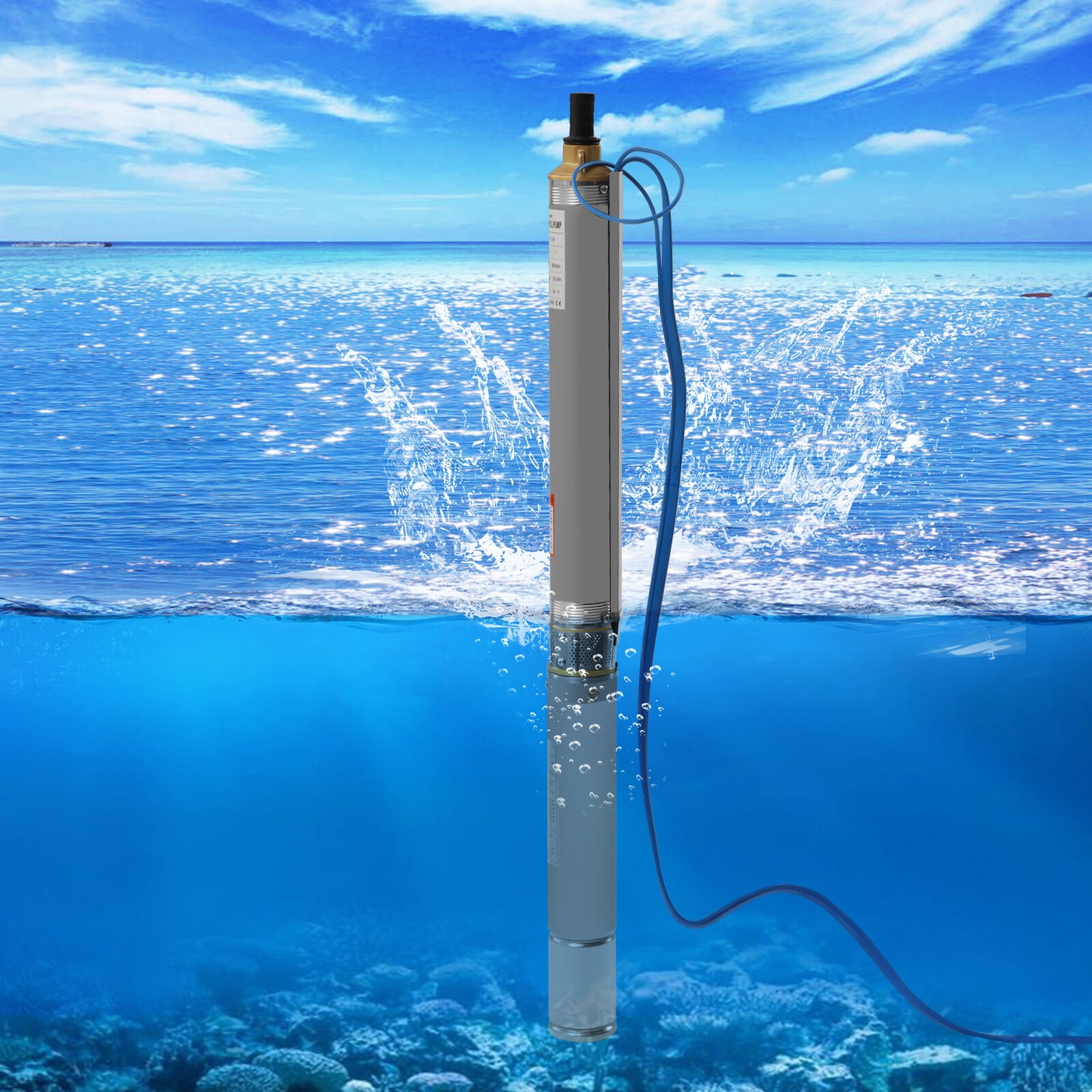 3'' 0.5HP Silver Deep Well Submersible Pump 110V 16GPM 216ft Cable Stainless Steel for Factories