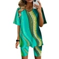thumbnail image 2 of Cyber_Monday Deals Summer Savings Clearance Sets! Xihbxyly 2 Piece Shorts Set for Women, Women's Tie-Dye Set Two-Piece Outfits V-Neck Blouse Short Sleeve Tops T Shirts Shorts Set Green XL, 2 of 4