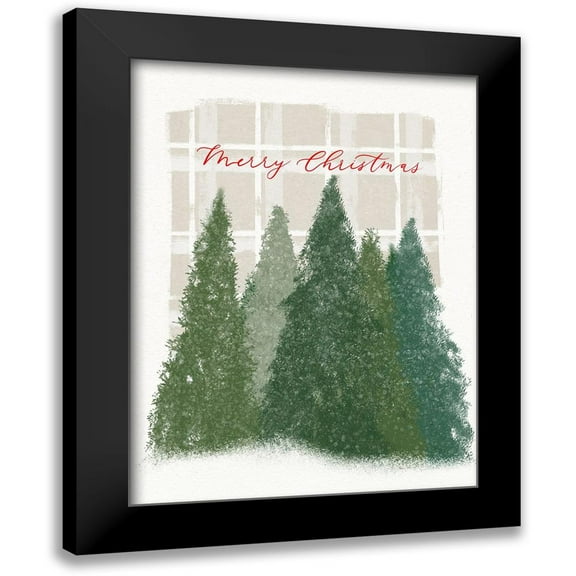 Straatsma, Leah 12x14 Black Modern Framed Museum Art Print Titled - Plaid Trees Merry Christmas