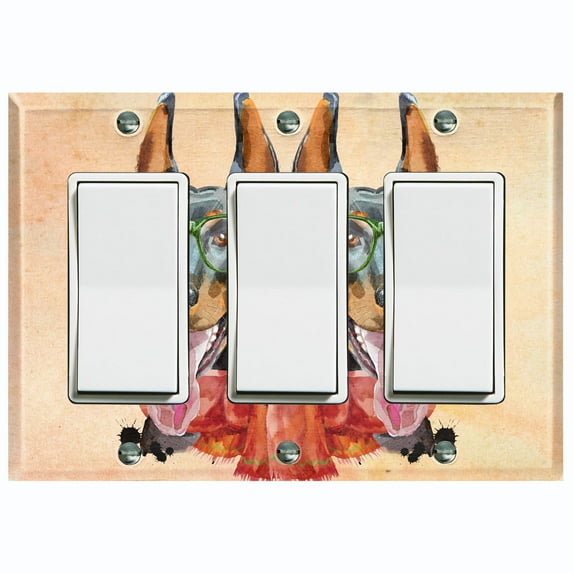 Metal Light Switch Plate Cover Cute Doberman Hipster Outfit Beige DOG022