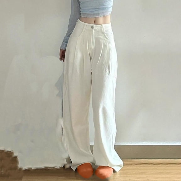 JUSLIO Pants for Women Comfortable Jeans Casual White L