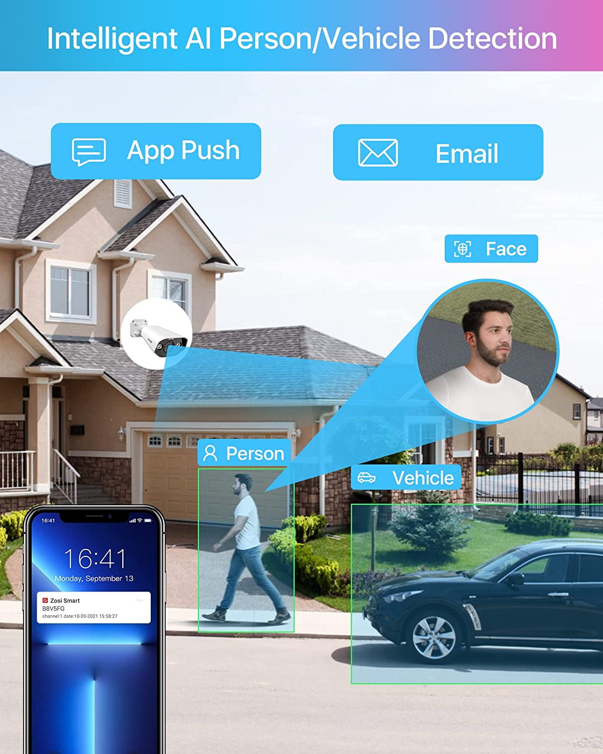 4K Spotlight Security Camera System, ZOSI Security POE System, 8MP AI Person Vehicle Detection Outdoor Camera, 2 Way Audio, Color Night Vision, 8CH 4K NVR with 2TB Hard Drive