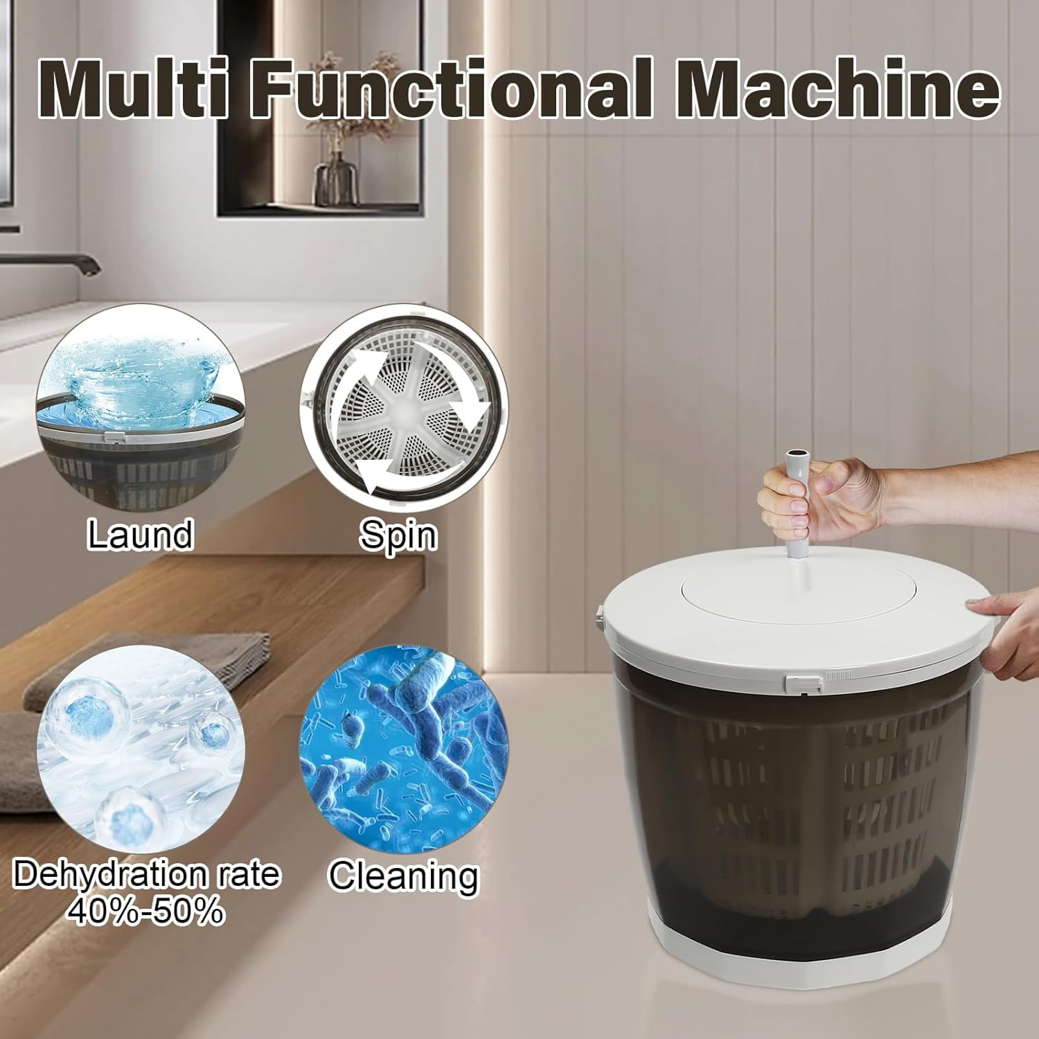 Mini Portable Washing Machine and Dryer,2 in 1 Manual Washing Machine for Clothes Spin Dryer Mini Traveling Outdoor Washing Machine Non-Electric Compact Washer Spin Dryer for RV Travel