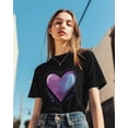thumbnail image 5 of Women's T-Shirts, Love Heart Valentine's Day Polka Dots Cotton Crewneck Tee Short Sleeve Casual Tops Loose Graphic T-Shirt Black, 5XL, 5 of 7