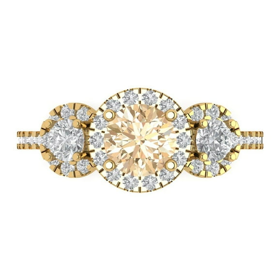 Three-Stone Engagement Ring for Women - 1.46ct Natural Morganite in 18K Yellow Gold Promise Ring