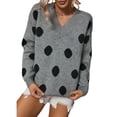thumbnail image 4 of Wassery Women Dot Print Sweater Ladies Long Sleeve V-neck Knit Pullover Fall Winter Casual Clothes Streetwear, 4 of 9