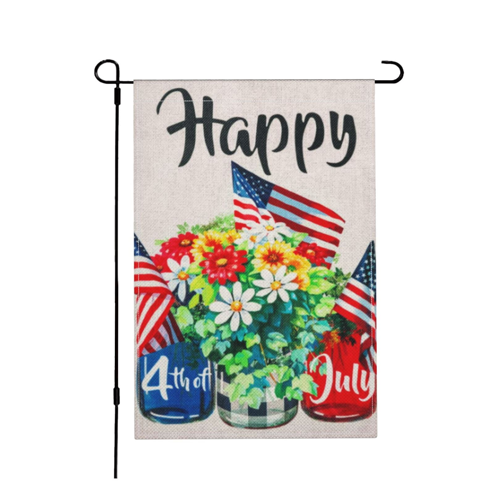 Patriotic 4th of July Garden Flag 12x18 In Memorial Day Independence Day Mason Jar Daisy