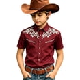 thumbnail image 4 of KHONTS Boys Summer Western Shirts Short Sleeve Printed Cowboy Shirts Casual Button down Shirt,Size 4-13 Years Wine 170, 4 of 4