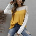 thumbnail image 6 of Sweaters for Women Long Sleeve Round-Neck Solid Color Blouses Round-Neck Sweater Womens Sweaters Plus Size Yellow XL, 6 of 6