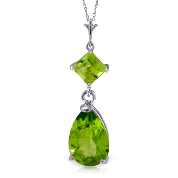 Galaxy Gold GG 14K White Gold 2 Carat Peridot Pendant Necklace - August Birthstone - Warmth & Prosperity - 16" to 24" - Fine Jewelry for Women