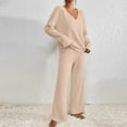 thumbnail image 4 of QATAINLAV Womens Fall 2 Piece Pajamas Sets Ribbed Knit V Neck Lounge Set Solid Casual Long Sleeve Shirts Matching Trousers Sweatsuits Beige XXL Ofertas Relampago de Hoy, 4 of 9