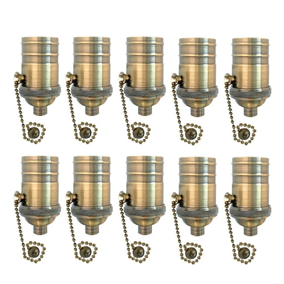 Royal Designs, Inc. Pull Chain Lamp Socket for Incandescent LED Bulbs, Antique Brass, Set of 10