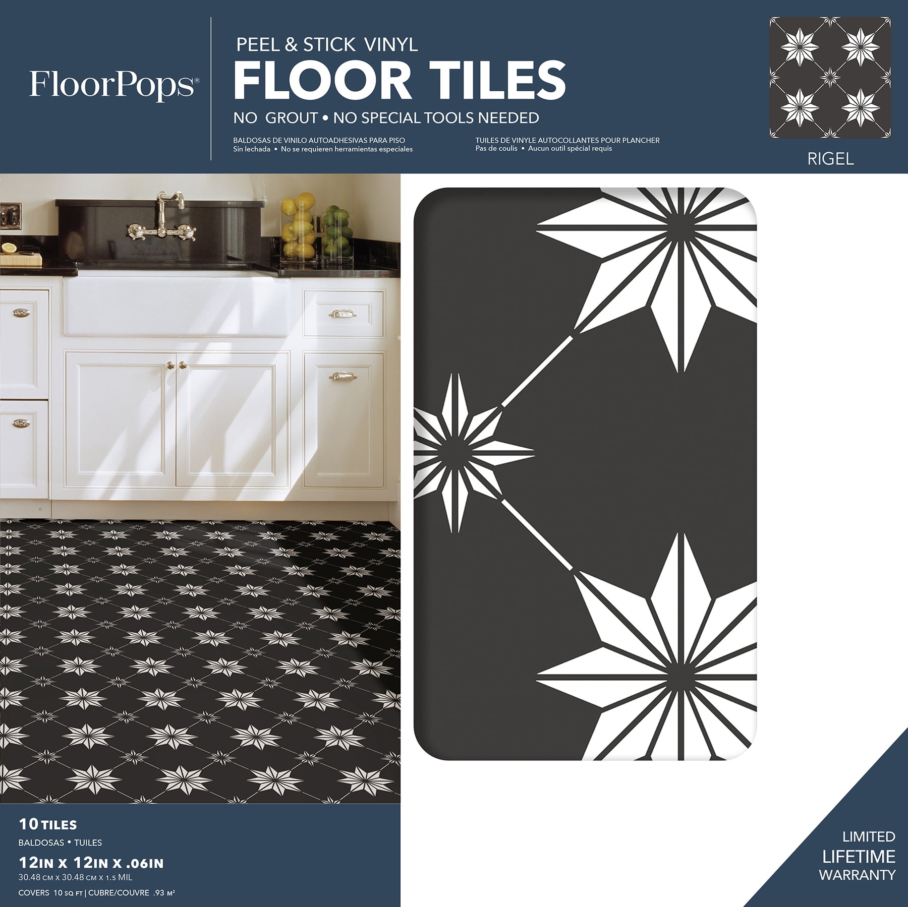 FloorPops! Parma Black 12-in x 12-in Peel & Stick Vinyl Floor Tiles 10 Tiles/10 sq.ft