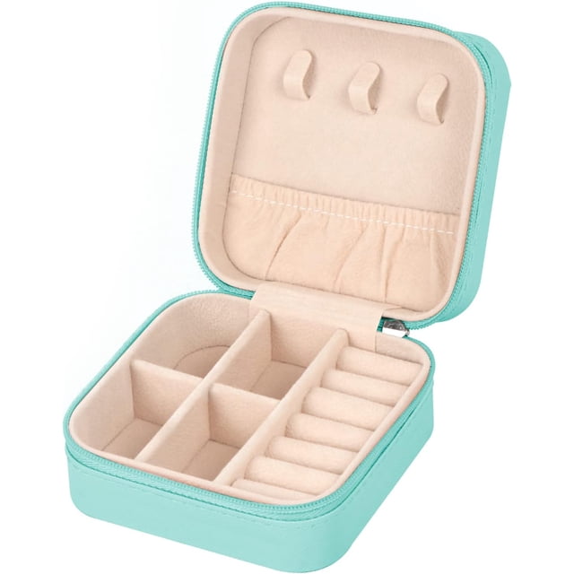 LAICAIW Travel Jewelry Case Small Jewelry Box Jewelry Organizer Storage Case Portable PU Leather Mini Jewelry Travel Case for Girls Womens Earring, Necklace, Rings,Bracelets (S 1, Blue)