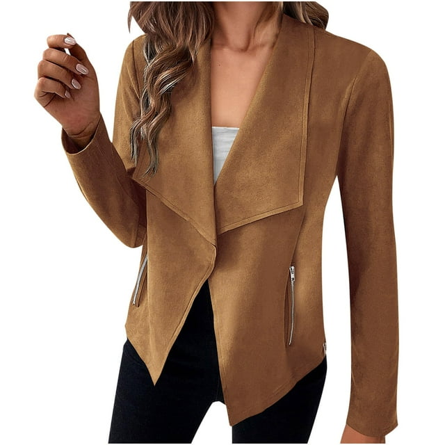 IMENGL Veste Zippée Décontractée en Suède à Manches Longues, Brun G, Taille M-TG