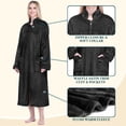 thumbnail image 4 of PAVILIA Womens Zip Up Robe with Pockets, Long Fleece Housecoat for Women, Plush Warm Zipper Robe Bathrobe with Satin Trim, Soft Cozy Full Length Lounger House Coat, Black (Small/Medium), 4 of 10