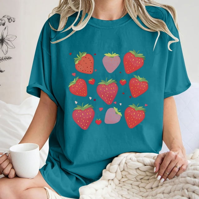 Aujourd'hui Réduction Mode Femme Été Col Rond Manches Tombantes Loisirs Manches Courtes Imprimé Fruits