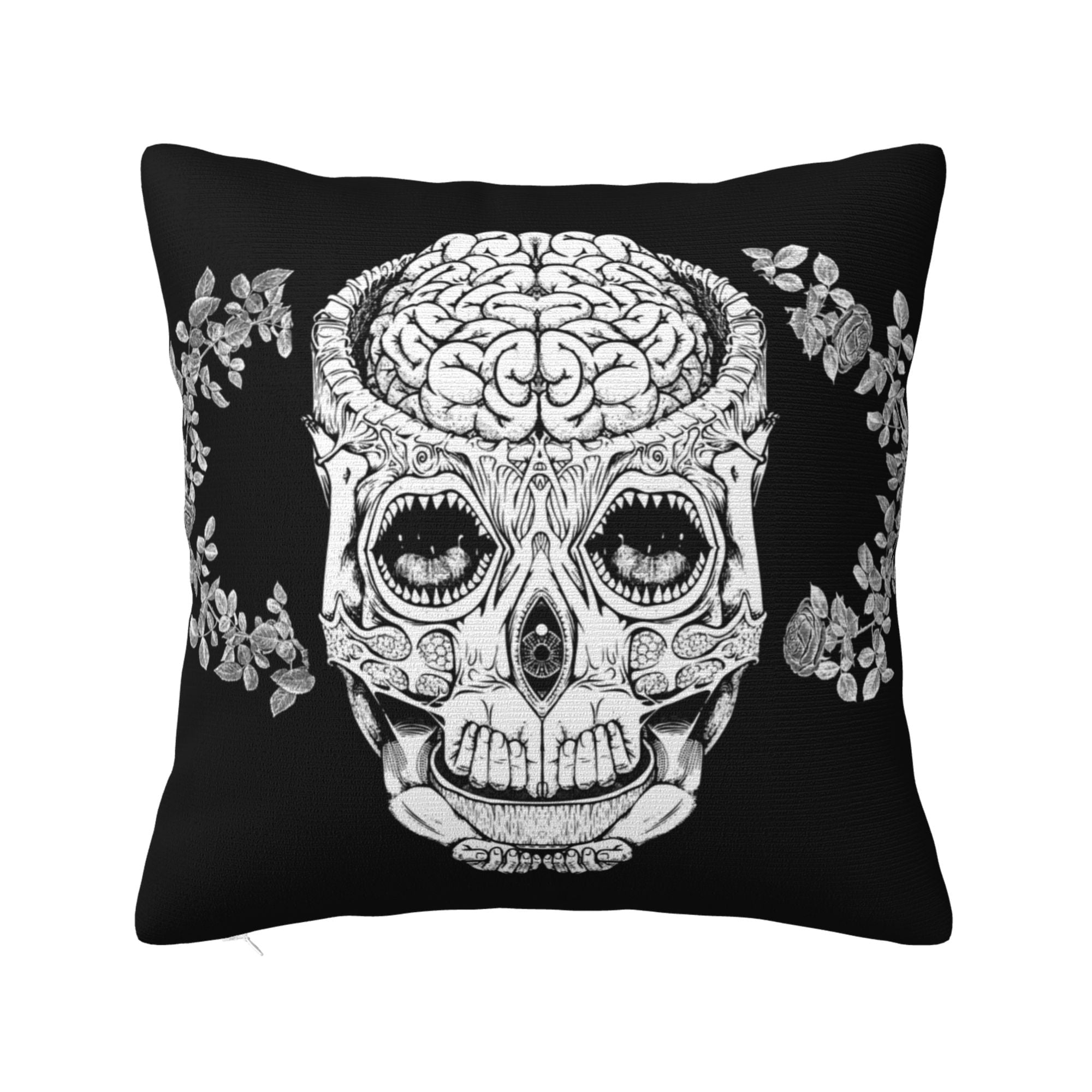 Mocsicka Halloween Skull Pillow Covers (Set Of 2) - 18x18 Inch, Linen Cotton, Funny Skeleton Decor