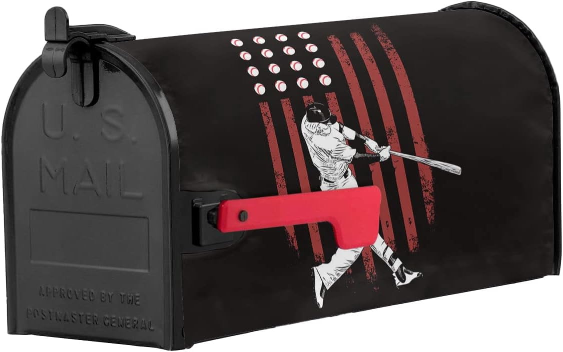 Mailbox Cover, Cool Man Playing Baseball American Flag Pattern Mailbox Wrap Magnetic Mailbox Covers for Garden Yard Outdoor Decoration,Farmhouse Home Mailbox Post Box Cover Wraps Standard Size 18"x21"