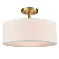 Claxy 15" 3-Light Gold Semi Flush Mount Light with Drum White Fabric Shade