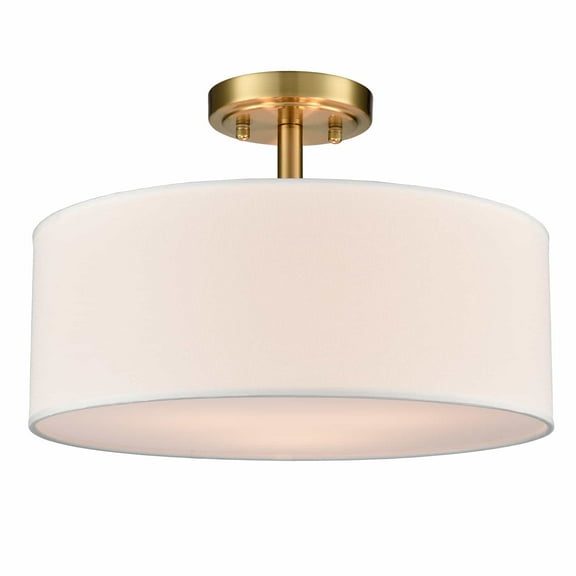 Claxy 15" 3-Light Gold Semi Flush Mount Light with Drum White Fabric Shade
