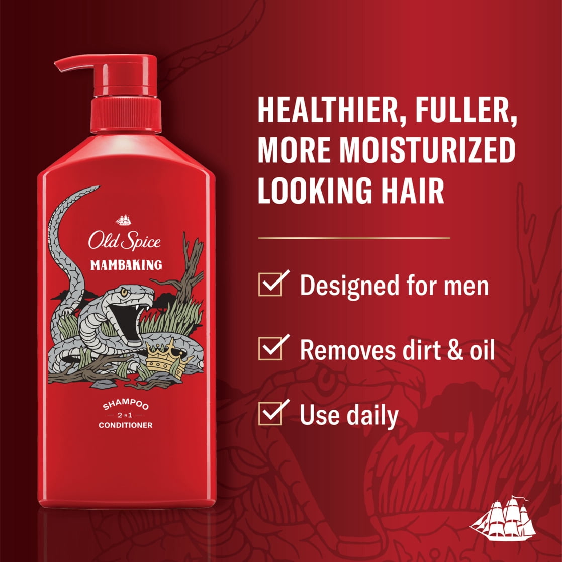 (4 pack) Old Spice Mamba King 2n1 Men's Shampoo and Conditioner, All Hair Types, 21.9 fl oz