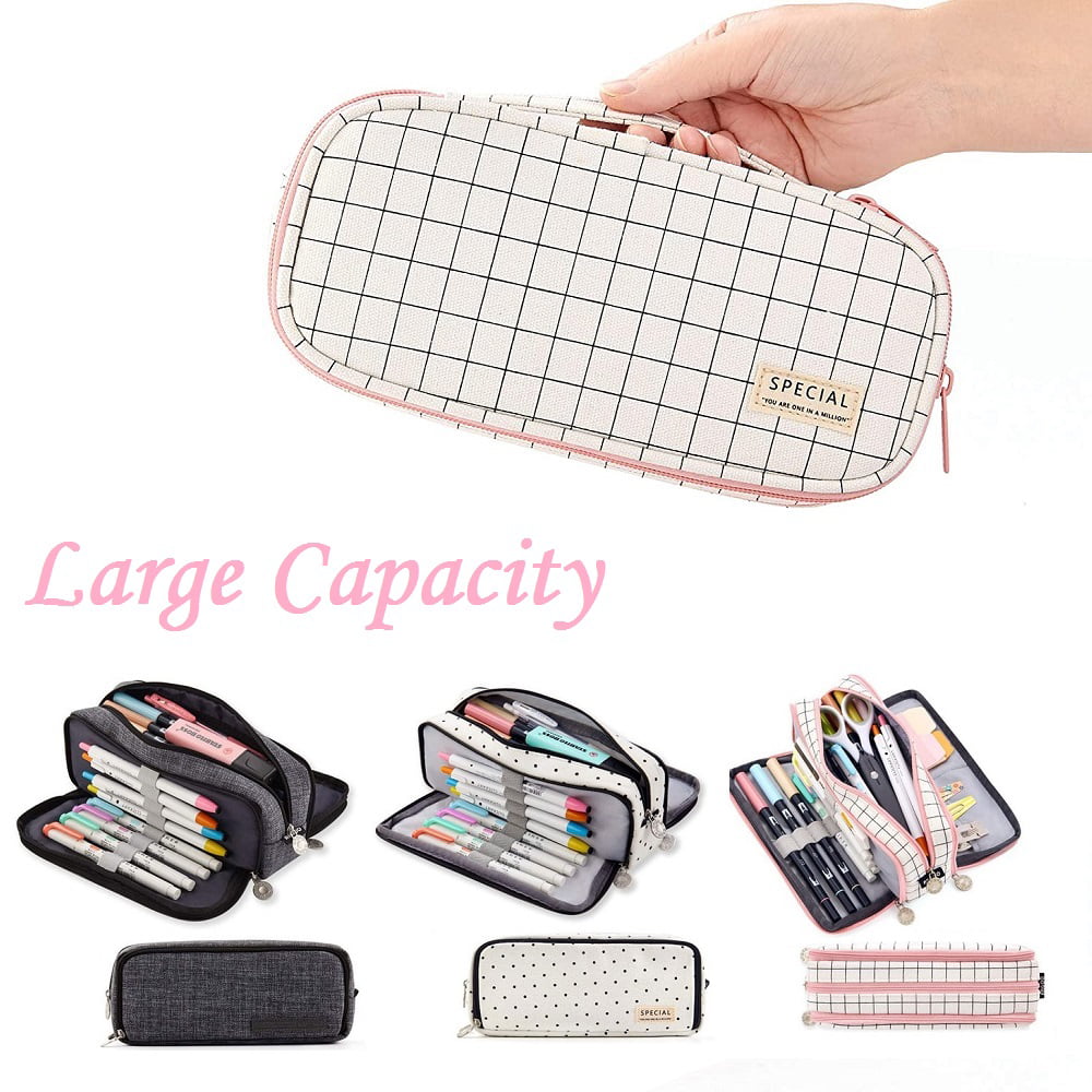 Large Capacity Pencil Case Stationery Storage Pen Bag Box Handheld Makeup Pouch Holder Multi-Compartment Organizer College School Office Supplies for Student Teen Kid Adult 