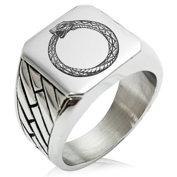 Tioneer Stainless Steel Greek Mythology Ouroboros Geometric Pattern Biker Style Polished Ring