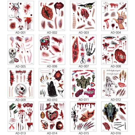 12pcs Halloween Clown Horror Mouth Tattoo Stickers Removable Realistic