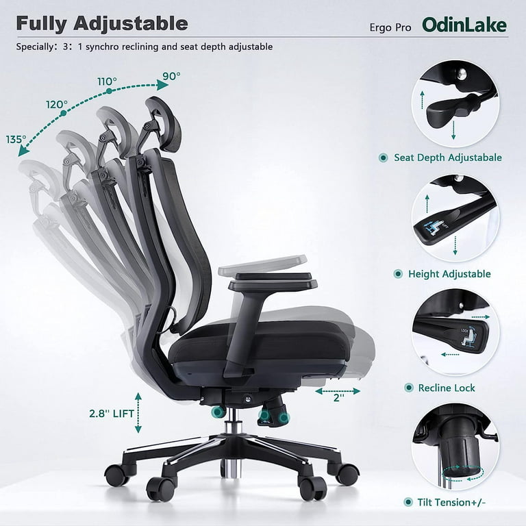 Ergonomic Office Chair, Reclining Office Chair Desk Chair with Foot Rest,  High Back Computer Chair Mesh Home Office Desk Chairs with Wheels 