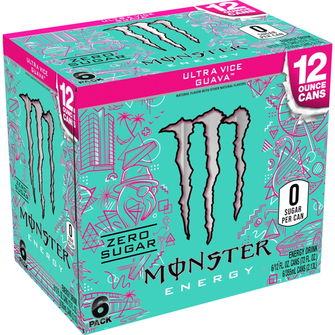 Monster Energy Ultra Vice Guava Energy Drink 6 Pack 16 Fl Oz