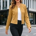 thumbnail image 5 of LEAVINGSUO Womens Open Front Cardigan Coat Solid Color Zip-Up Long Sleeve Jacket With Crew Neck And Sculpted Seams Casual Outerwear Yellow L, 5 of 8