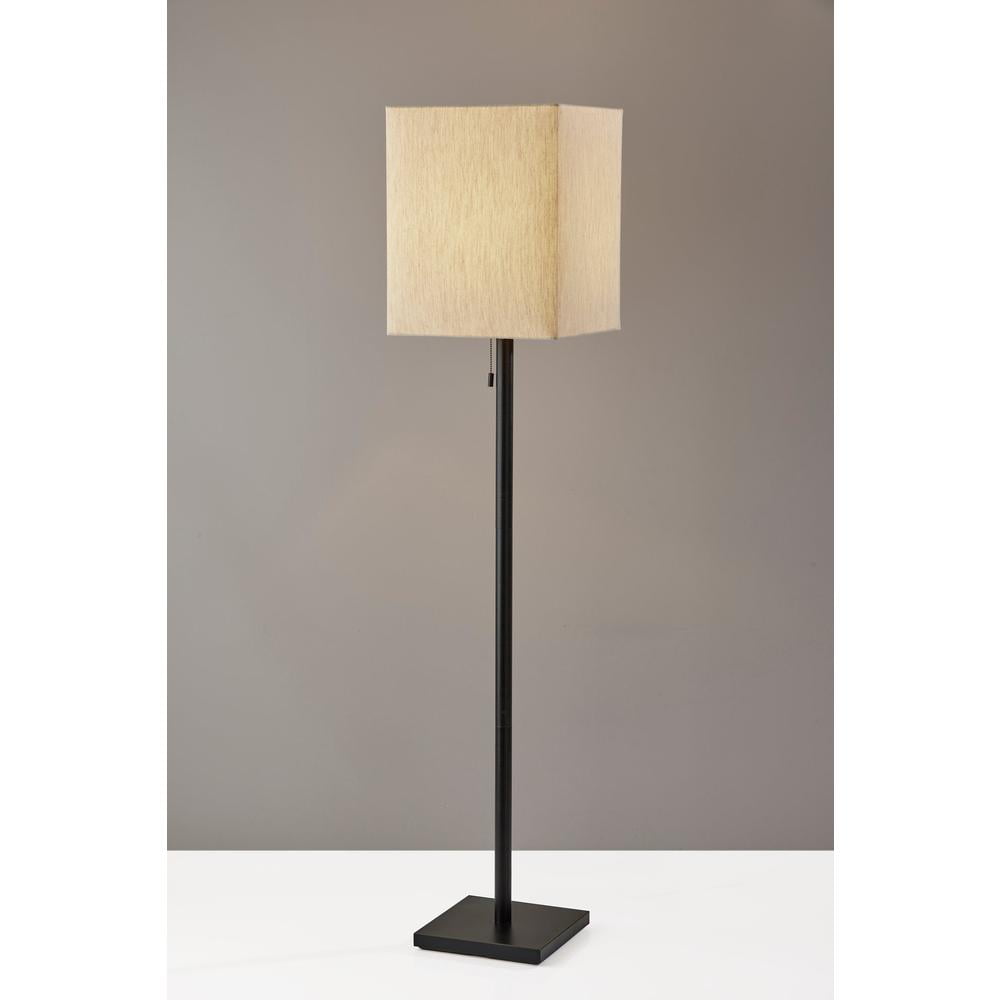 Adesso Estelle Floor Lamp, Antique Bronze, Light Brown Textured Fabric Shade