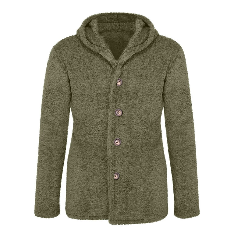 Dovford Mens Fuzzy Sherpa Jacket Hoodie Fluffy Fleece Open Front