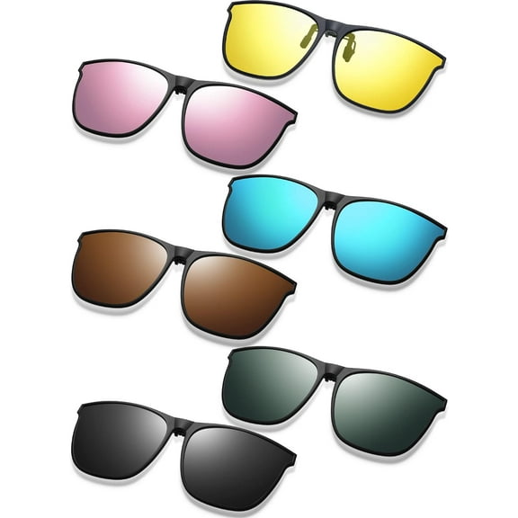 6 Pairs Large Polarized Clip-On Sunglasses, UV Protection Driving Eyewear