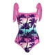 thumbnail image 3 of MKLEKYY Trajes De Baño Mujer 2 Piezas Women 1 Piece Swimwear+1 Piece Cover Up Two Piece Vintage Print Swimsuit Monokini Bikini 2 Piece Swimsuits Two Piece Tankini Set 1598, 3 of 4