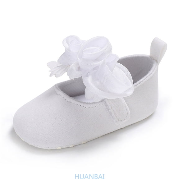 HUANBAI Baby Girls First Walking Shoes Soft Sole Floral Ballet Sneakers For Toddler ,(3-6 Months White) Size ,4