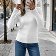 thumbnail image 4 of cocolona Womens Mock Neck Thin Sweater Solid Color Flare Sleeve Trendy Slim Basic Layer Sweater Ribbed Knit Fall Tops, 4 of 7