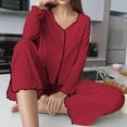 thumbnail image 3 of ebukurty Red Pajamas Sets for Women 2 Piece V-neck Long Sleeve Sleepwear, Sizes S-XL, 3 of 8