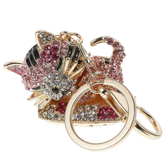 BESTYASH Rhinestone Lady Keychain Pink Key Chain Bag Pendant 1Set for Gifting