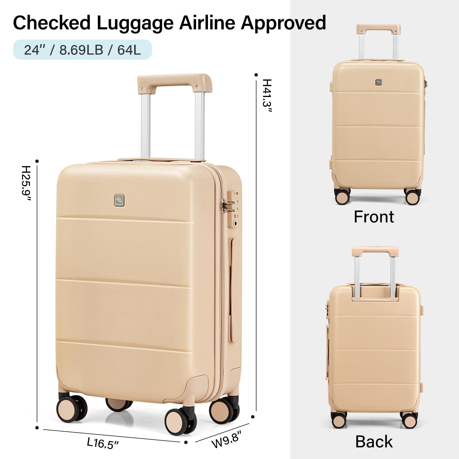 Hanke 24 Inch Luggage Hard Shell Suitcase Medium Luggage with Spinner Wheels Travel Suitcases for Women & Men TSA Approved Luggage Rolling Checked Luggage(Cuba Sand)