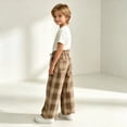 thumbnail image 5 of Girls Plaid Pants with Pockets Casual Baggy Elastic Waist Drawstring Fall Fashion Kids Wide Leg Pants Beige 5T, 5 of 5