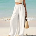 thumbnail image 6 of Hrsba Linen Wide Leg Pants For Women Solid Color High Waisted Elastic Waist Loose Full Length Trousers, 6 of 8