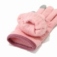 thumbnail image 5 of Kids Winter Hat Scarf Gloves 3-Piece Set, Striped Edge Color Block Beanie with PomPom, Fleece Lined Knit Mittens and Neck Warmer, Warm Toddler Accessories for Boys and Girls Ages 2-8 Years Old Pink, 5 of 7