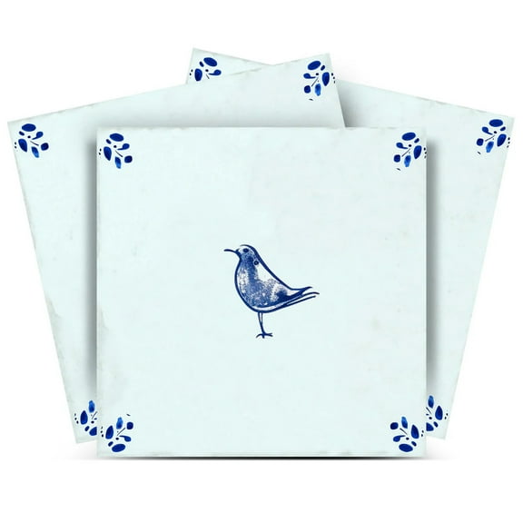 Mi Alma Bird Vintage Blue Tile Stickers - Removable Vinyl 4x4, 24 pcs