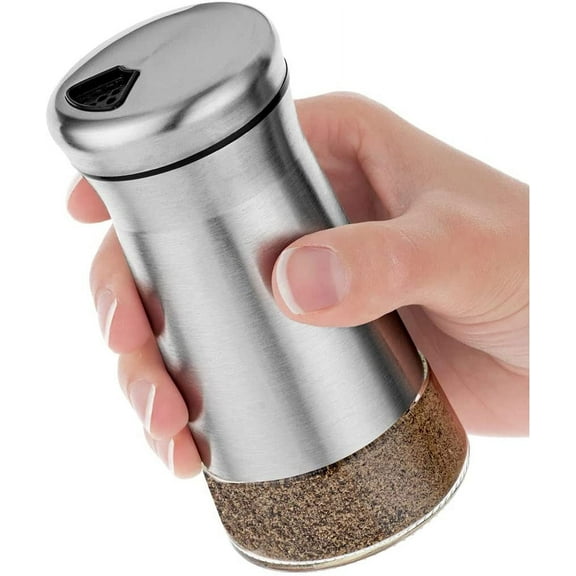 Pepper Shaker or Salt Shaker with Adjustable Pour Holes - Elegant Stainless Steel Spice Dispenser - Perfect for Himalayan, Table Salt, White and Black Pepper (Pepper Shaker)