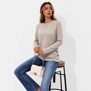 SUNBS Women's Long Sleeve Tunic Blouses Fall Button Side Ruched Shirts Crewneck Casual Tops Fashion Clothes