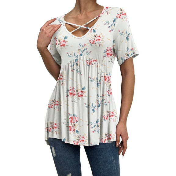 a.Jesdani Womens Plus Size Tops Short Sleeve Casual V Neck Criss Cross Blouse Tunic M-4X