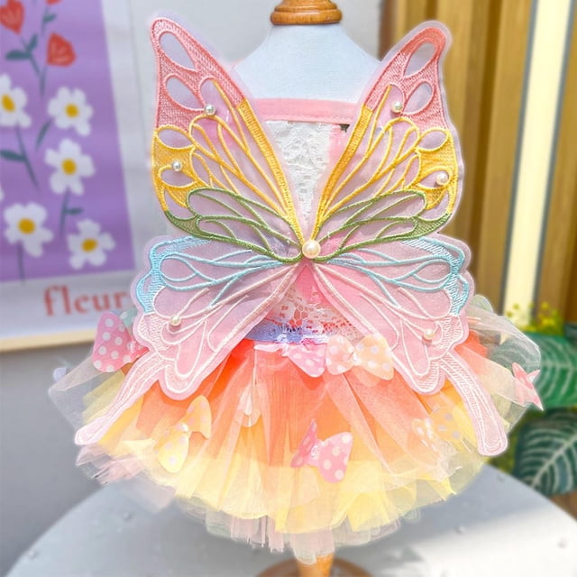 Robes de Princesse pour Chien, Robe Papillon pour Chien, Robe de Mariage avec Jupe Tutu Multi-Couches, Costume de Fête d'Anniversaire Princesse