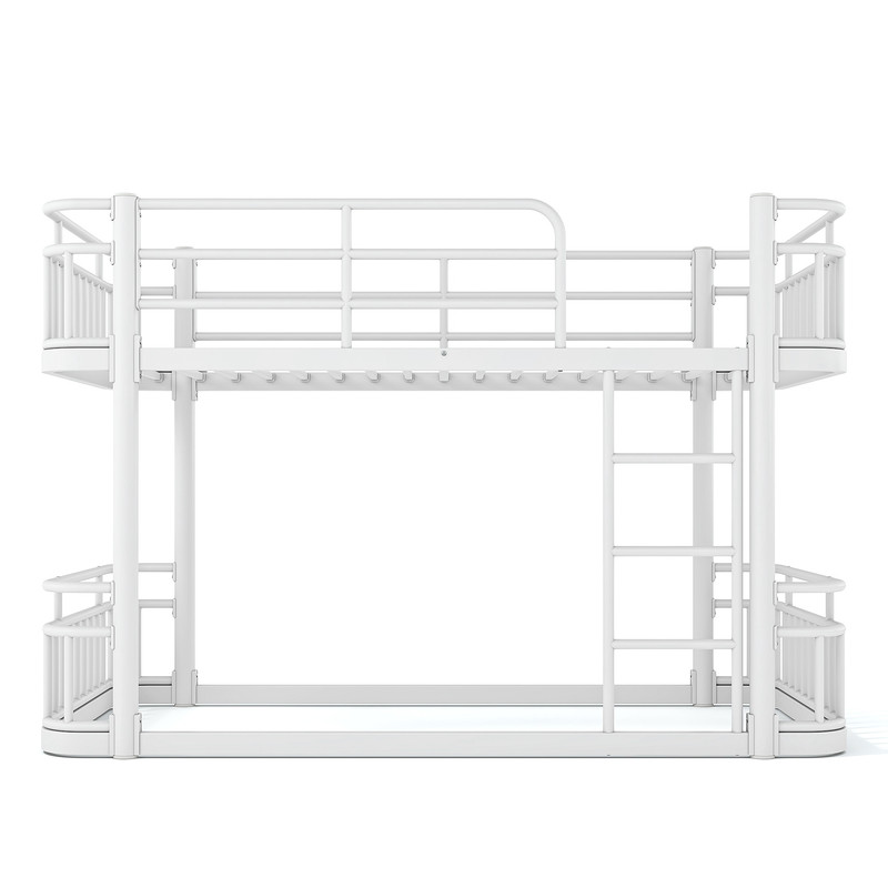 Twin XL over Twin XL Bunk Bed with Built-in Ladder & Safe Guardrails, Curved-Edge Sleek Metal Bed Frame with No Slat Floor Bed